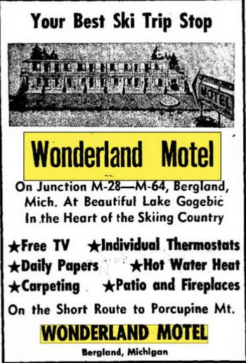 Lake Gogebic Motel (Wonderland Motel) - Nov 1966 Ad